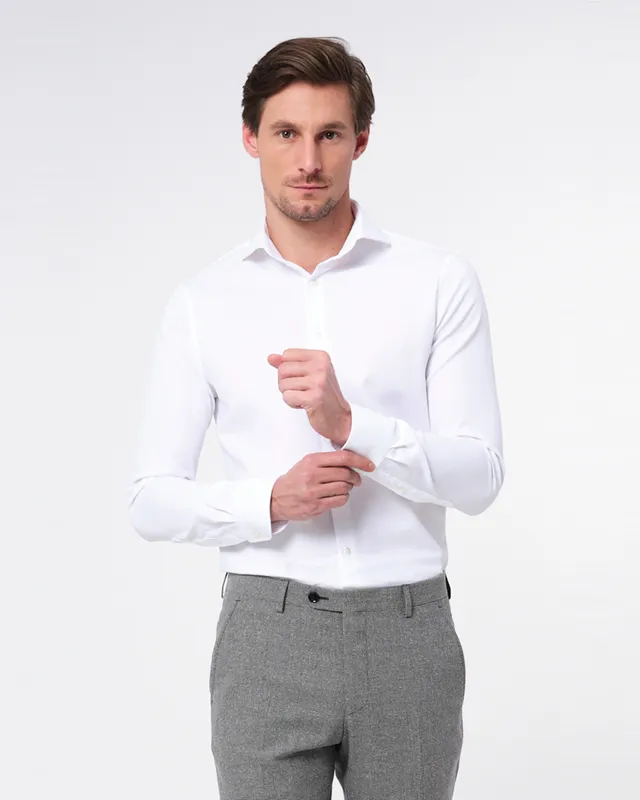 Dutch Dandies Slim fit Overhemd LM Wit uni 052750-001-40