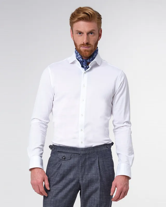 Dutch Dandies Knitted Slim fit Overhemd LM Wit uni 053083-001-37