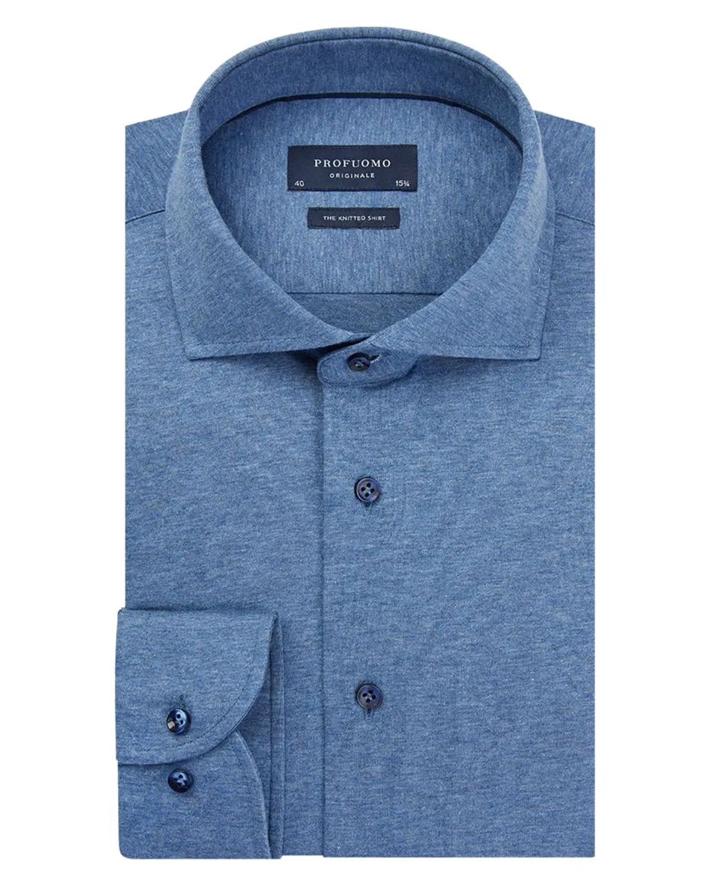 Profuomo Originale Slim fit Knitted Overhemd LM Blauw 053572-001-38
