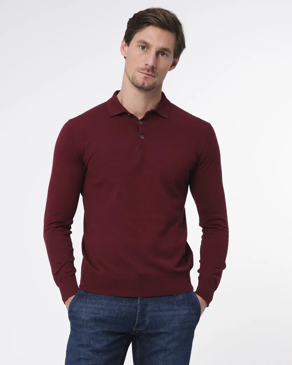 Dutch Dandies Polo Lange mouw Donkerrood uni 073177-004-S