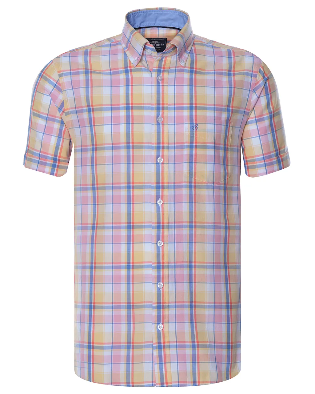 Campbell Classic Casual overhemd KM Donkergeel grote ruit 073942-001