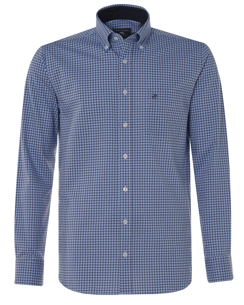 Campbell Classic Casual overhemd LM Middenblauw print 076482-010-M