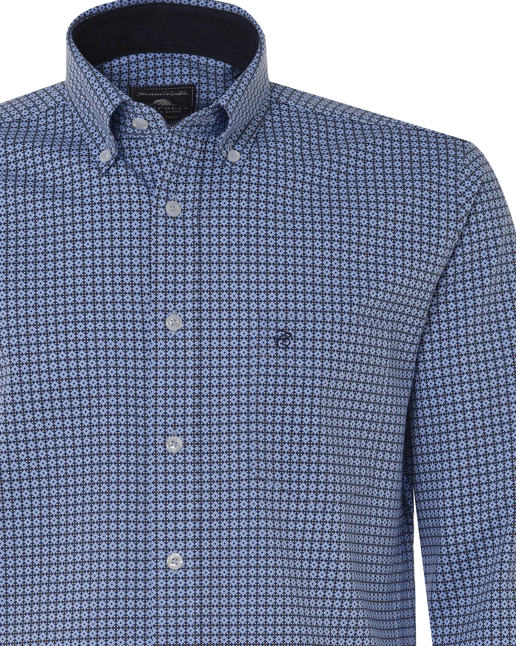 Campbell Classic Casual overhemd LM Middenblauw print 076482-010-M