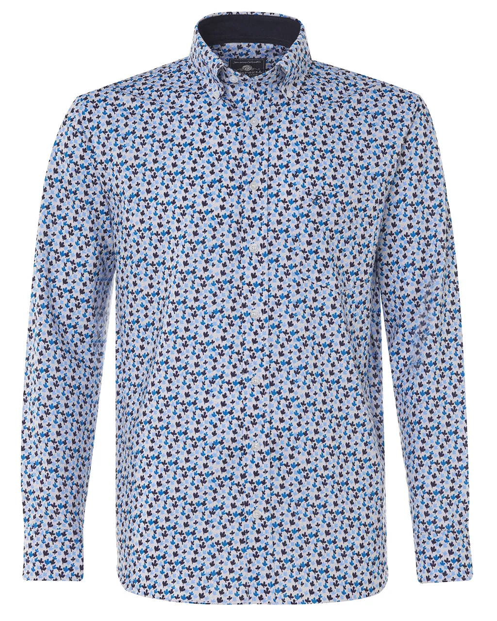 Campbell Classic Casual overhemd LM Blauw print 076482-012-M