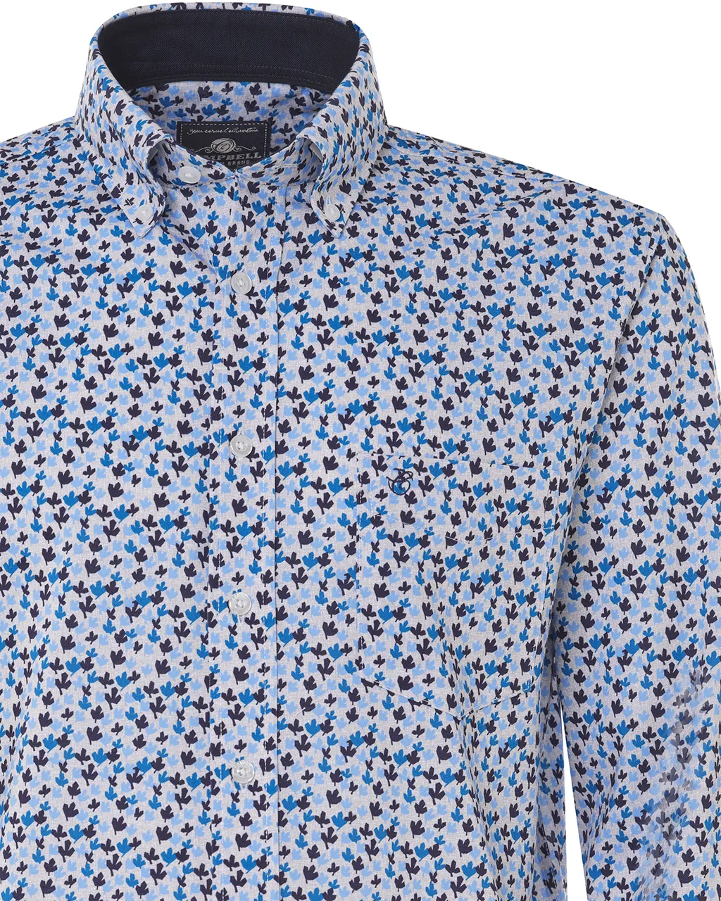 Campbell Classic Casual overhemd LM Blauw print 076482-012-M