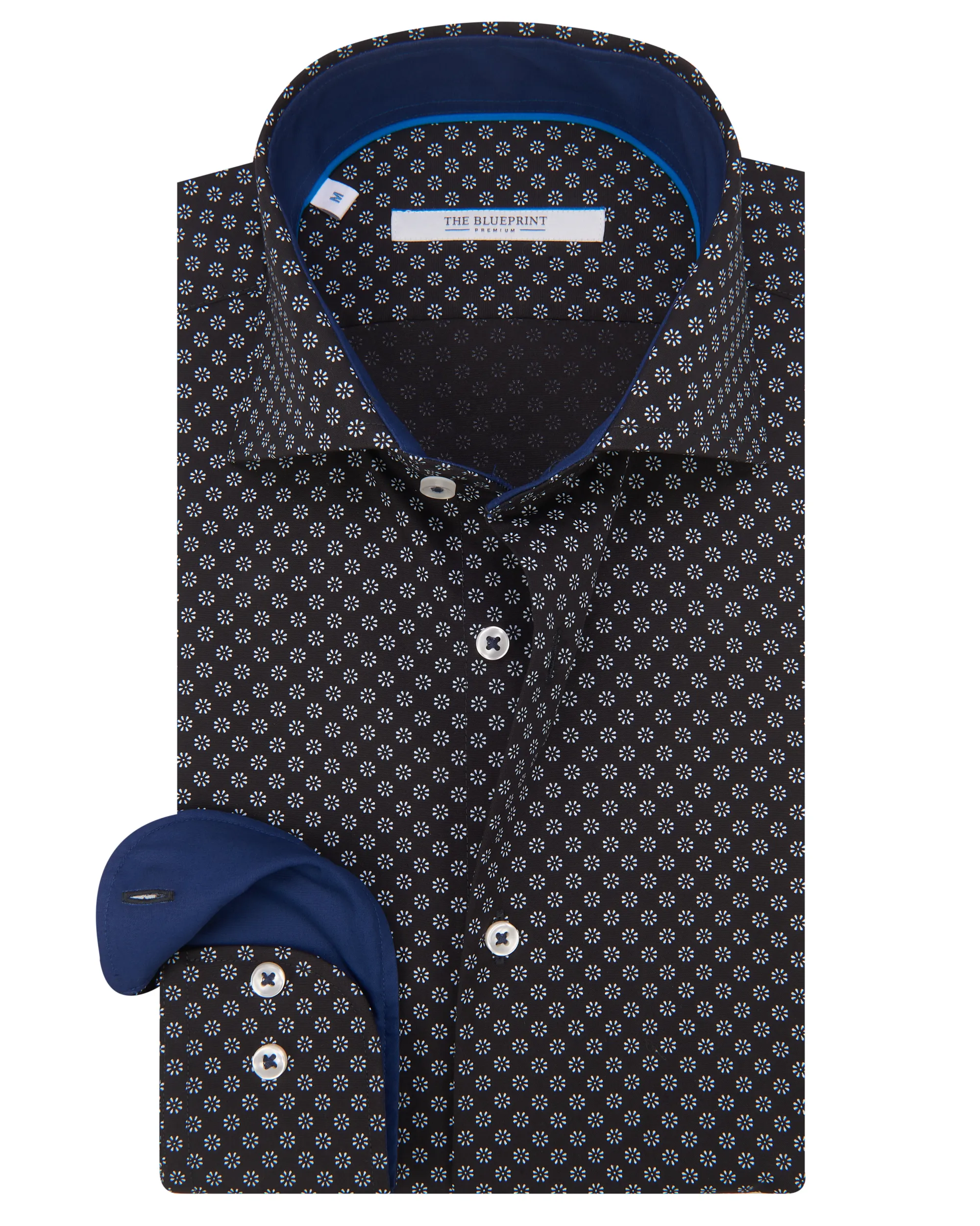 The BLUEPRINT Premium Trendy overhemd LM Donkerblauw dessin 078656-001-M